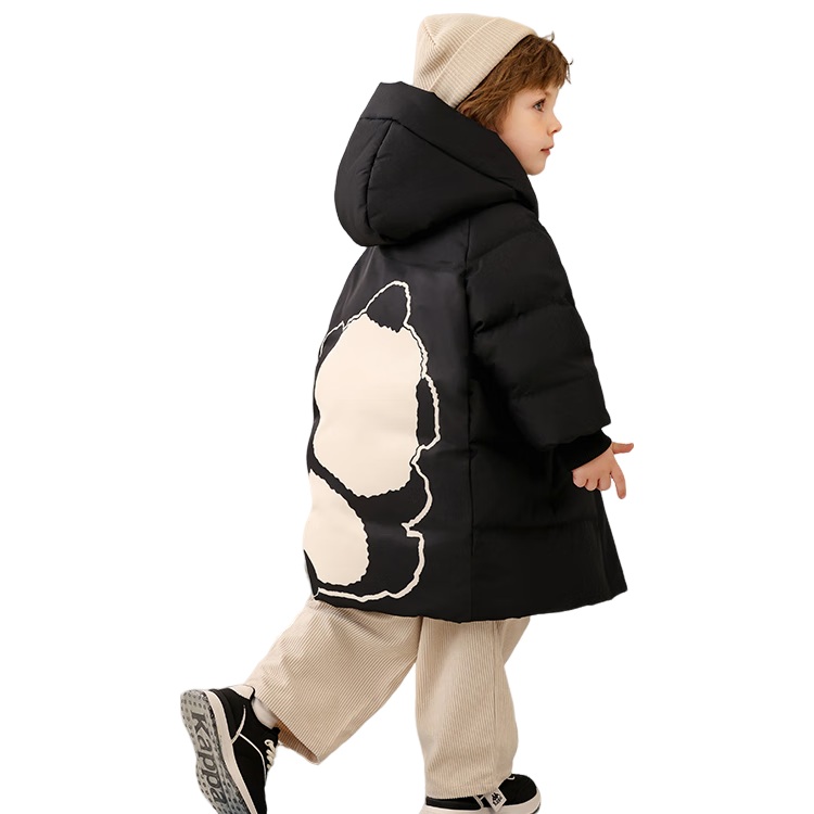 康博 儿童羽绒服男童女童冬季宝宝中小童中长款童装外套过年服 黑色 90 139