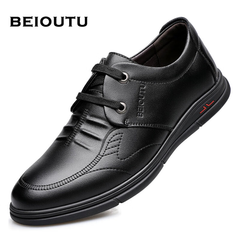 BEIOUTU 北欧图 皮鞋男士商务休闲皮鞋英伦系带舒适软底皮鞋子 7081 黑色 45 92.