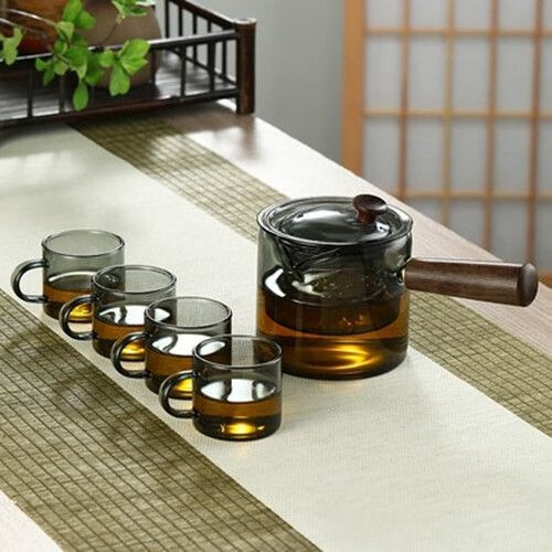 溥畔 玻璃煮茶器 茶壶+4个杯子 高硼硅耐高温 咖色 35.28元（需用券）