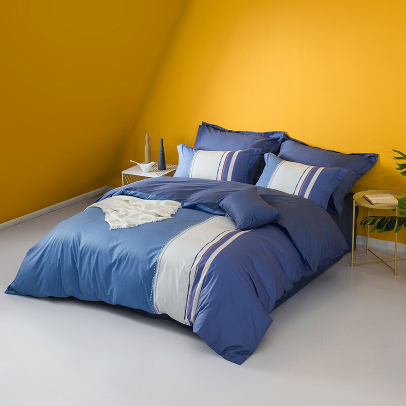 luolai罗莱家纺床上四件套纯棉全棉床单被套被罩北非大道蓝色18米床