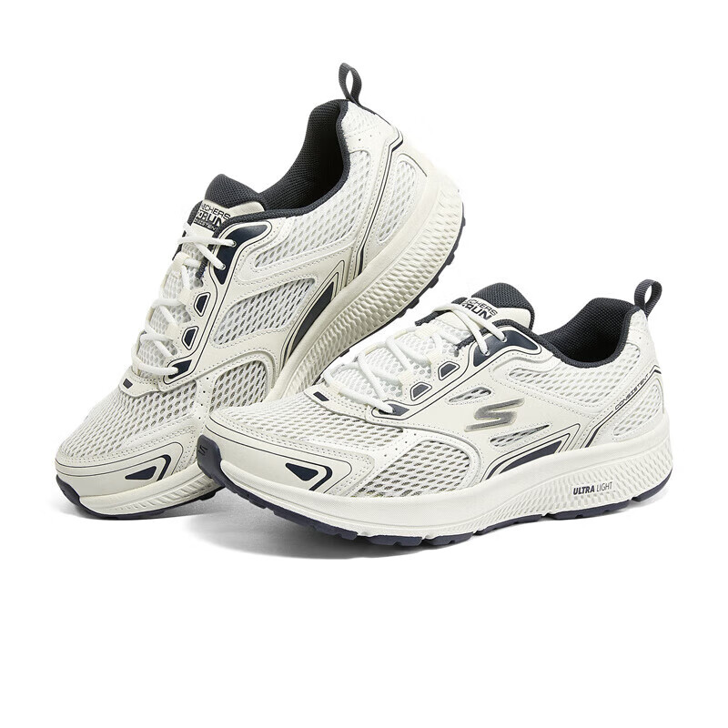 SKECHERS 斯凯奇 男士运动鞋跑步休闲鞋耐磨透气网面鞋220036 白色/海军蓝色 220