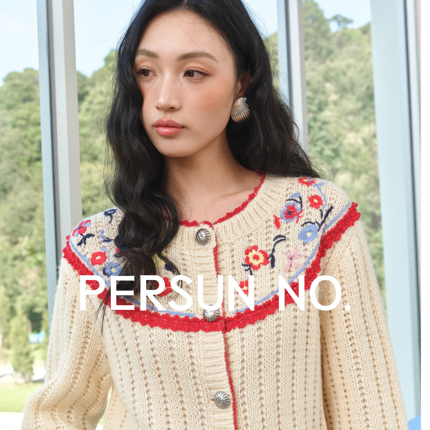 PERSUN NO. 女士绮梦织章手钩立体绣花羊毛针织开衫 PDF6Y014 383.8元（需用券）