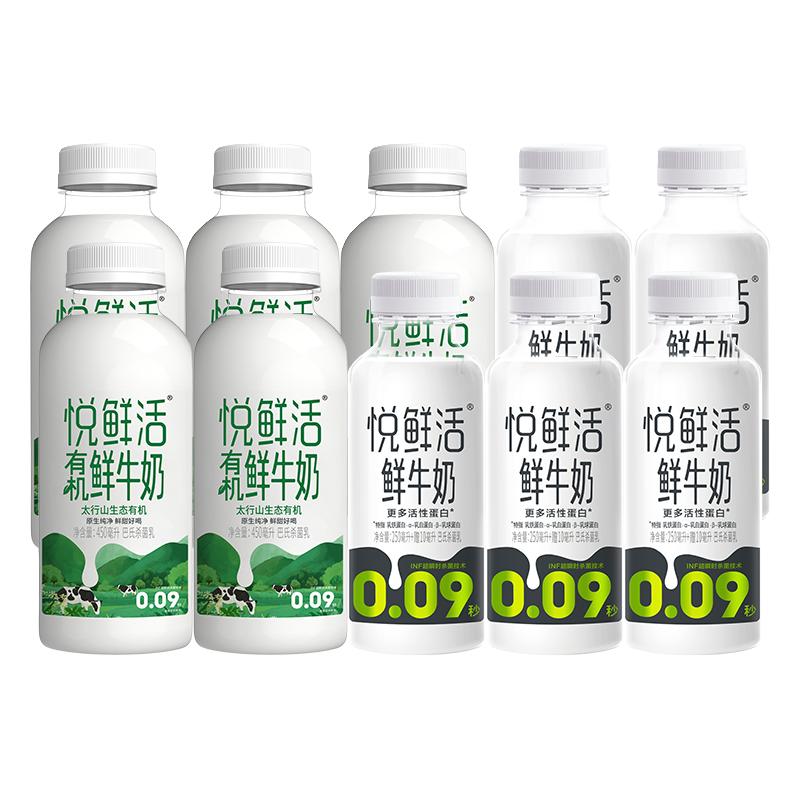 88VIP：悦鲜活 鲜牛奶组合装 原味450ml*5+有机260ml*3+A2-260ml*2 50.45元