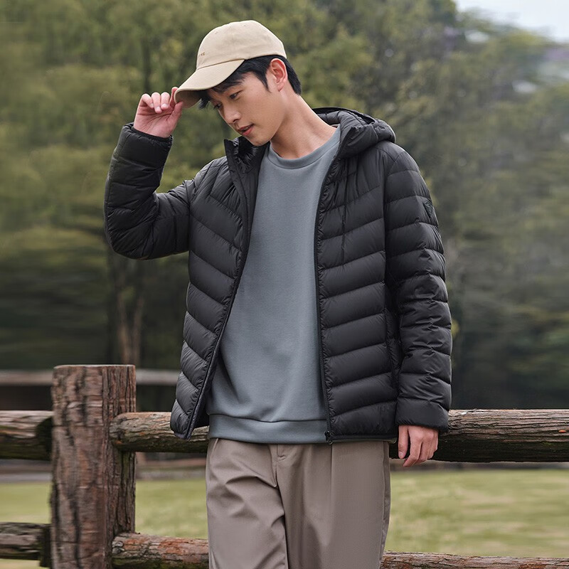坦博尔 轻薄羽绒服男短款秋冬天保暖时尚外套男士羽绒服短款TF236209 黑色 18