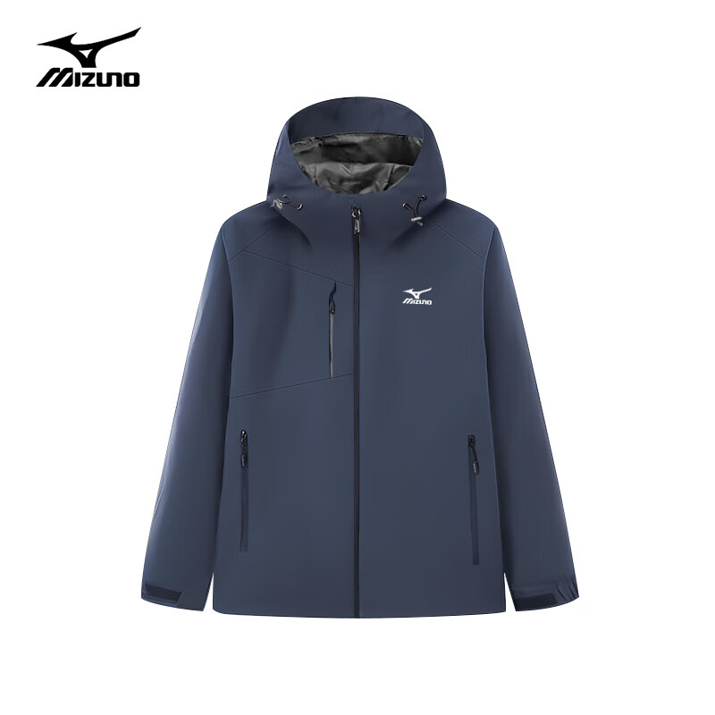 移动端、京东百亿补贴：美津浓 户外风衣男外套防风连帽上衣 藏青色 XL 278.