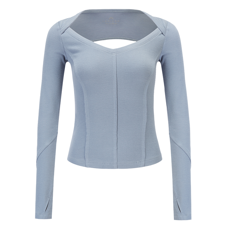 La Nikar 运动上衣女跑步训练速干T恤紧身弹力瑜伽服长袖健身服女-S0315 雾霾蓝(肤质感 打底推荐) XS 89.5元(需领券)