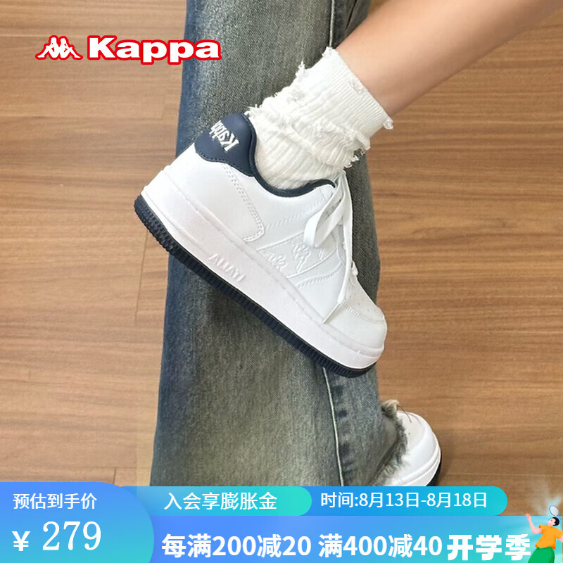 Kappa 板鞋女休闲鞋2024秋季潮鞋百搭小白鞋厚底增高鞋 经典白/海昌蓝 38 259元