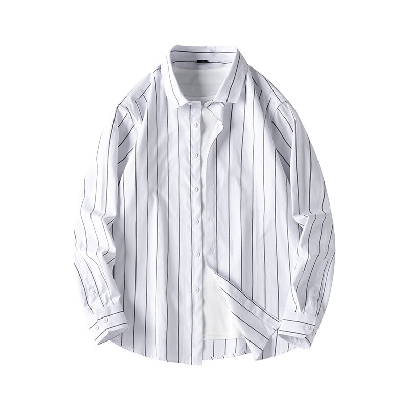 罗冠 2024潮神春季长袖条纹衬衫外套男新款商务修身韩版潮 白色 M 89元（需