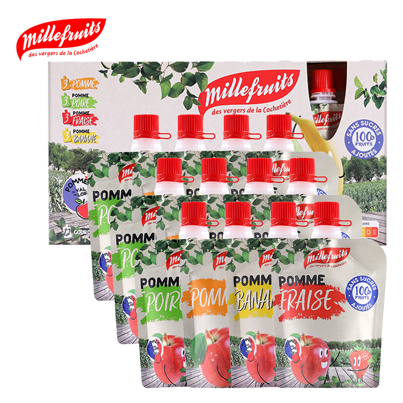 Millefruits 米莱菲 儿童果泥 辅食泥 混合装 90g 12袋 49.4元（需用券）