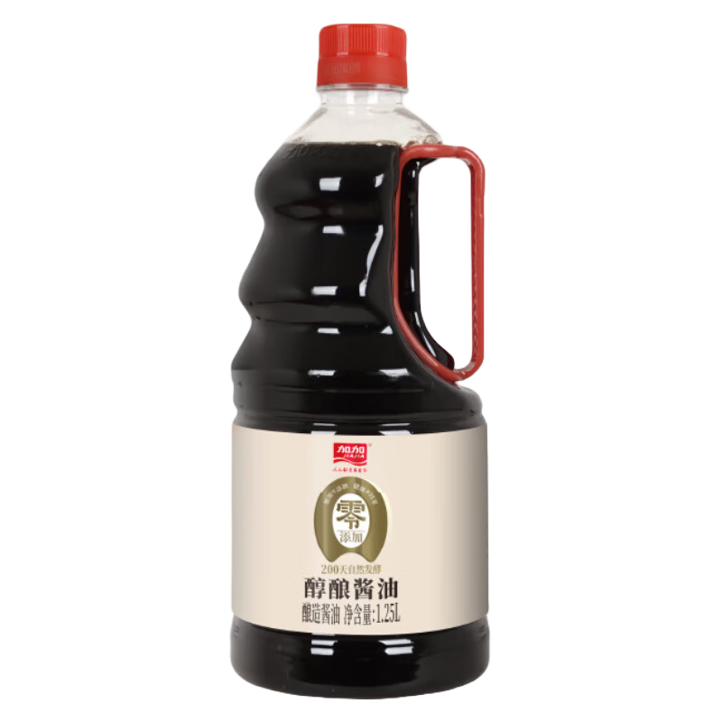 加加 零添加醇酿生抽酱油 1.25L 无蔗糖无碘盐 家庭装 5.9元(需领券)