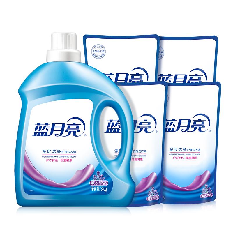 蓝月亮 薰衣草洗衣液 10斤套装（ 3kg*1瓶 +500g*4袋） 44.9元