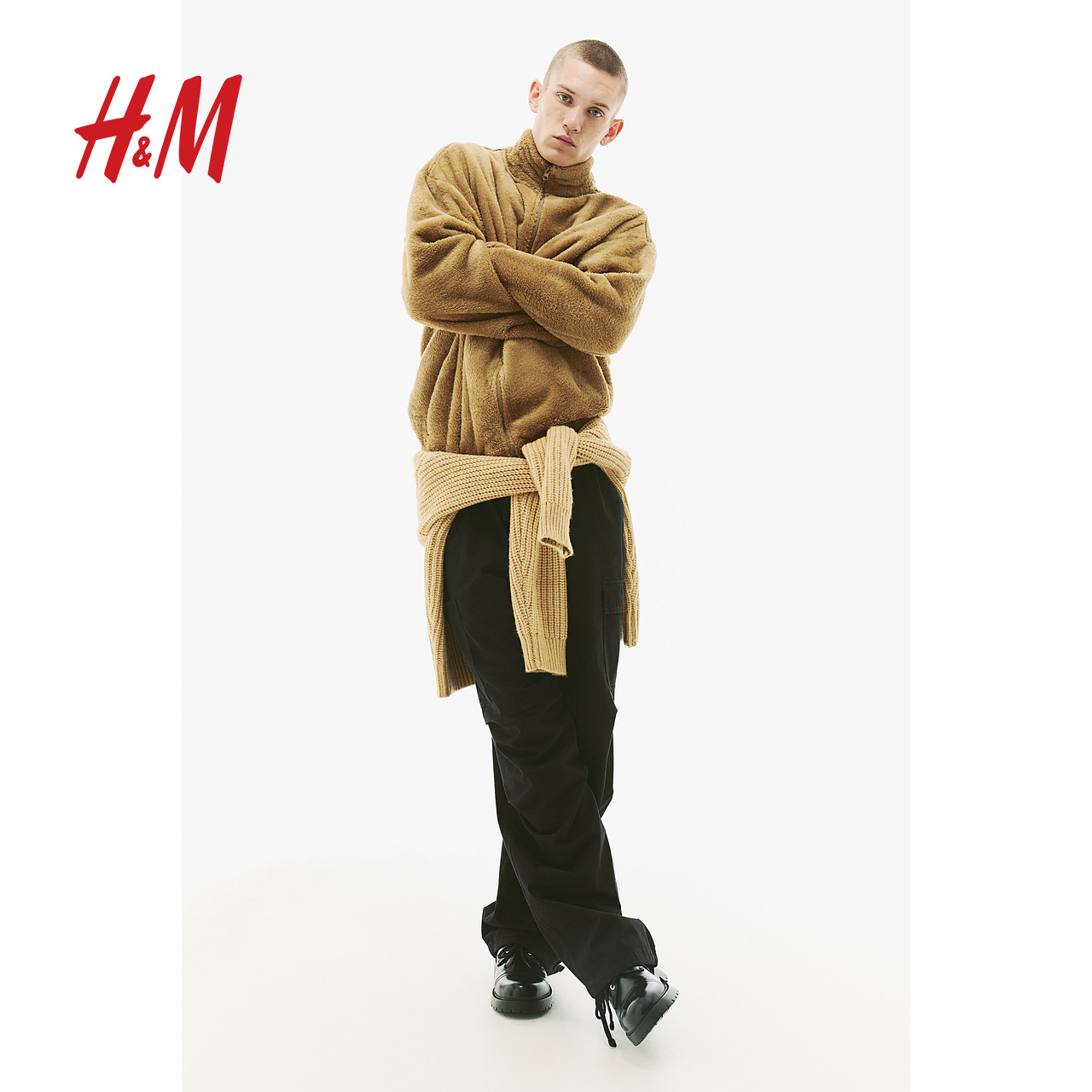 H&M HM男装夹克外套2023冬季新款保暖宽松版型拉链泰迪绒上衣1207407 149.15元
