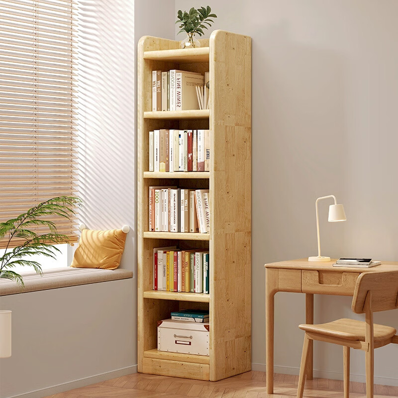 KERZY 可芝 全实木书架置物架落地转角书柜家用窄缝边收纳柜一体靠墙柜子 