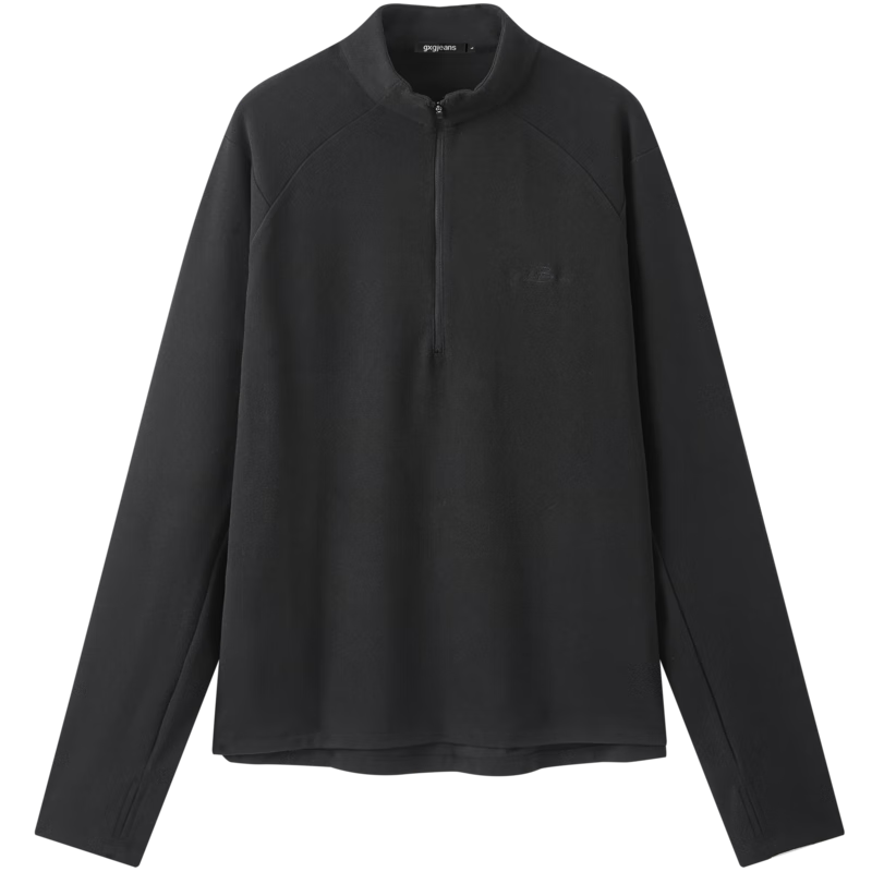 gxgjeans 25年春新品 美式胸前绣花立领半开襟长袖T恤 黑色 86元