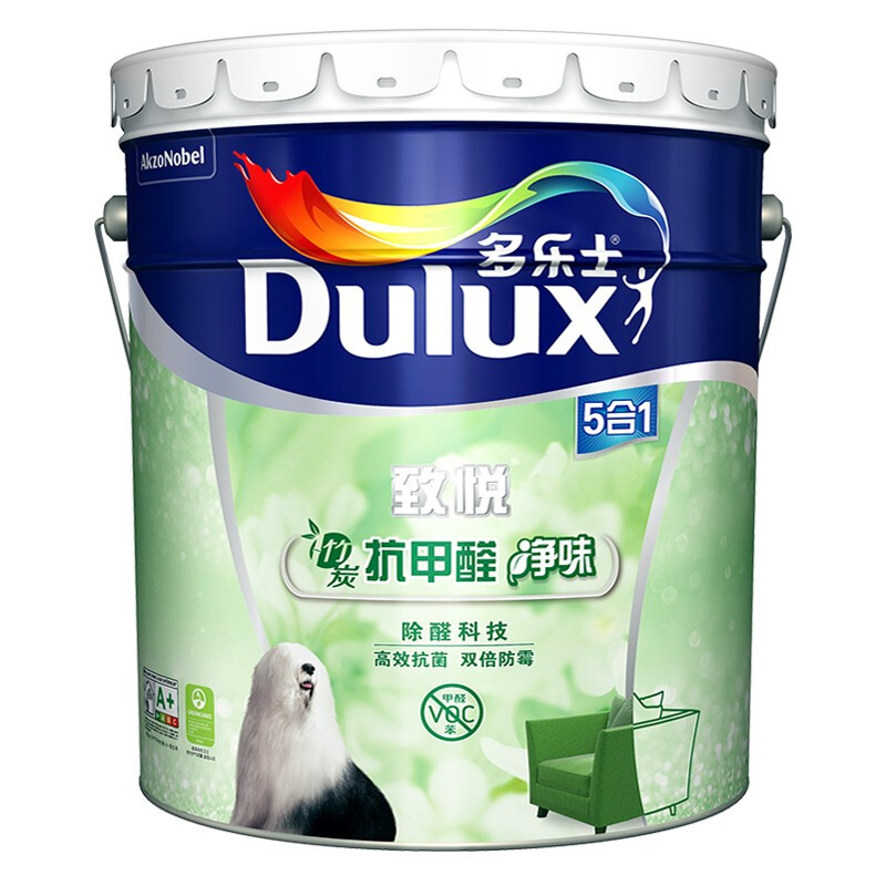 Dulux 多乐士 乳胶漆致悦竹炭抗甲醛净味五合一内墙油漆涂料防霉墙漆A8146 18L