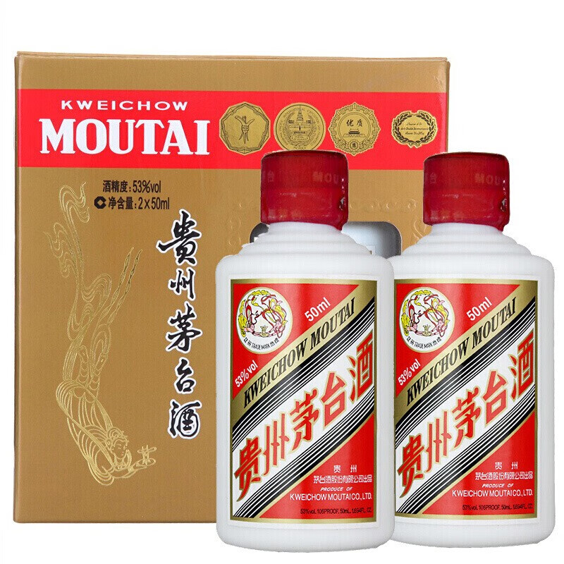 MOUTAI 茅台 飞天 53度 酱香型白酒 50ml*2 礼盒装 ￥356.4