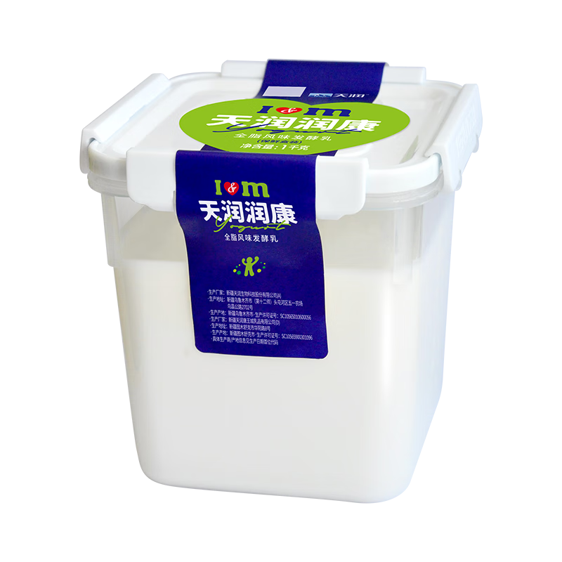 需首购:天润 TERUN 新疆特产 润康方桶 老酸奶 1kg*1桶＊2件 49.9元包邮（合24.95