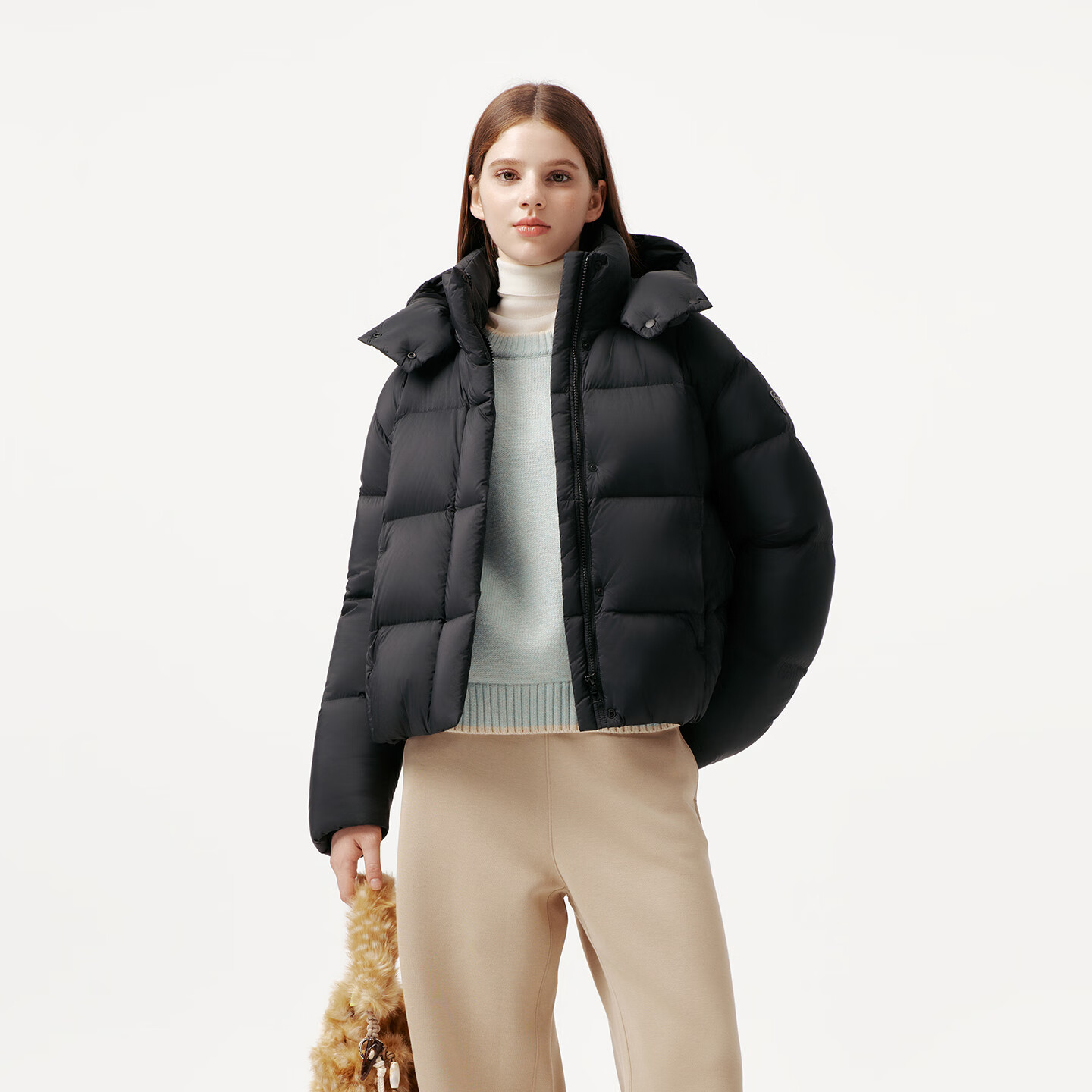 坦博尔 可脱卸帽泡芙羽绒服时尚廓形羽绒服 黑色 M 578.2元