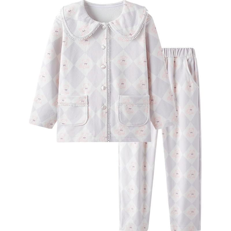 英氏 儿童家居服套装女童秋冬奥毛绒轻盈柔软保温透气吸汗可外穿睡衣 紫