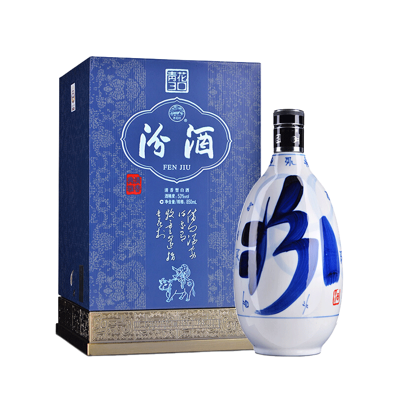 京东百亿补贴：汾酒 青花30 大兰花 53度 清香型白酒 850ml 单瓶装 1254.83元 包