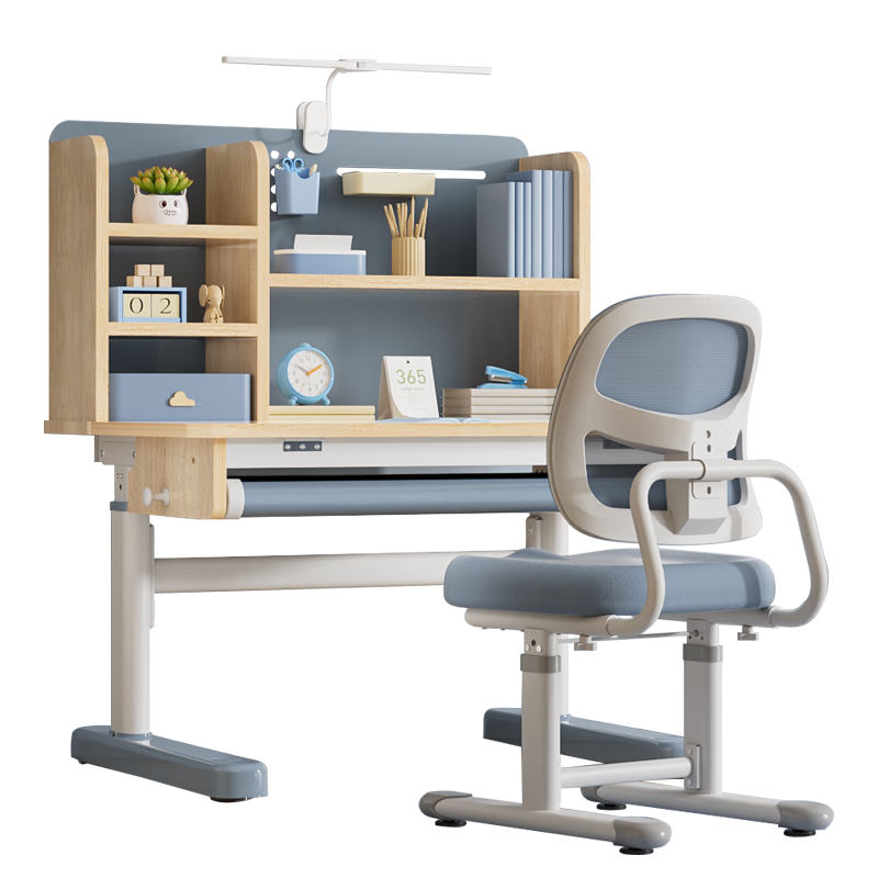 京东京造 儿童书桌学习桌 80cm 莫兰迪蓝 进口实木手摇升降 598.5元