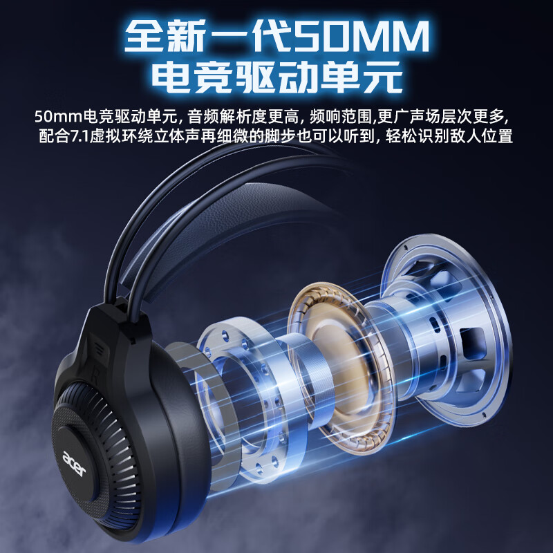 宏碁 OHW303头戴式有线游戏耳机 黑色 34.2元 - 86线报