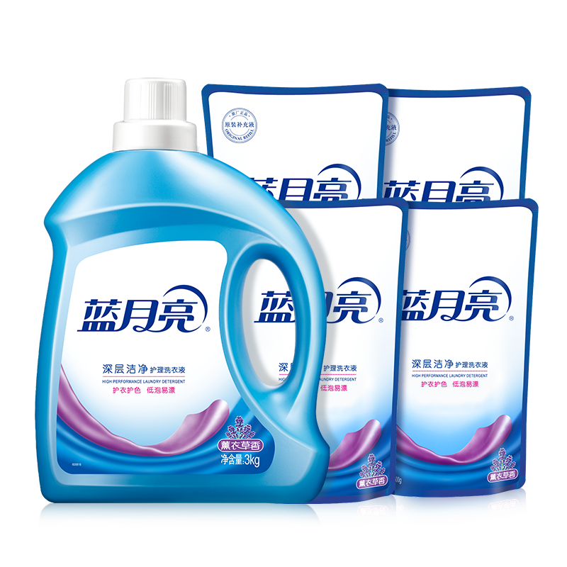 蓝月亮 洗衣液机洗手洗瓶装袋装补充装 洁净10斤（3kg瓶+500g袋*4）*2件 91.8元