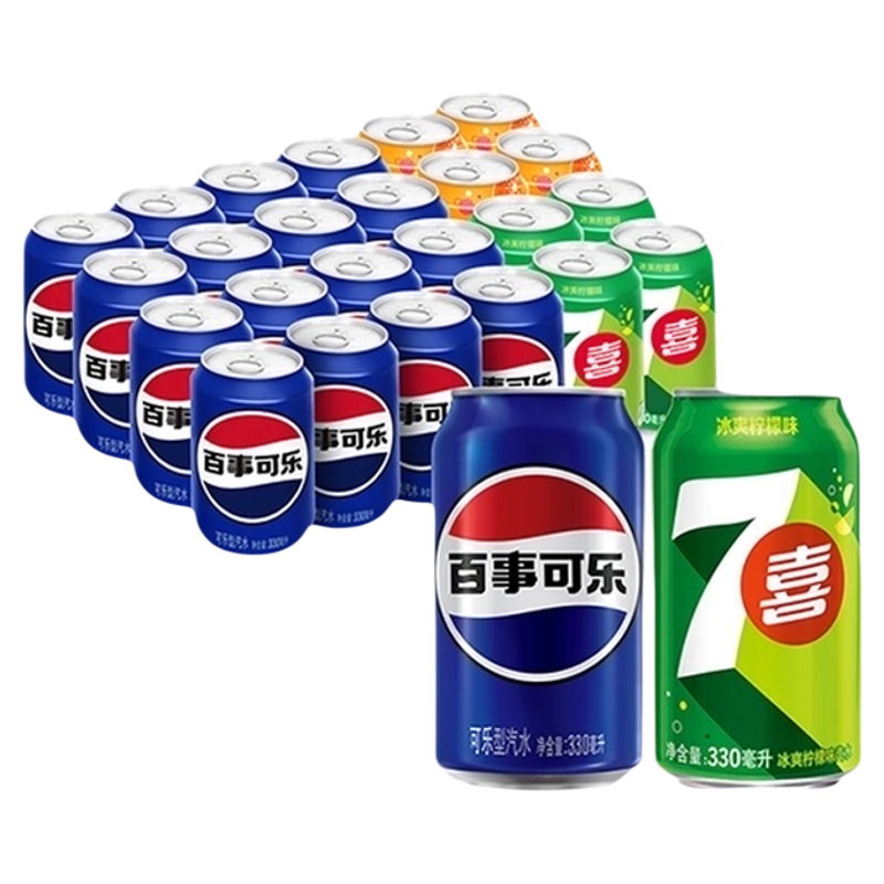 pepsi 百事 可乐 原味+7喜+美年达橙味 330ml*24罐 ￥38.86