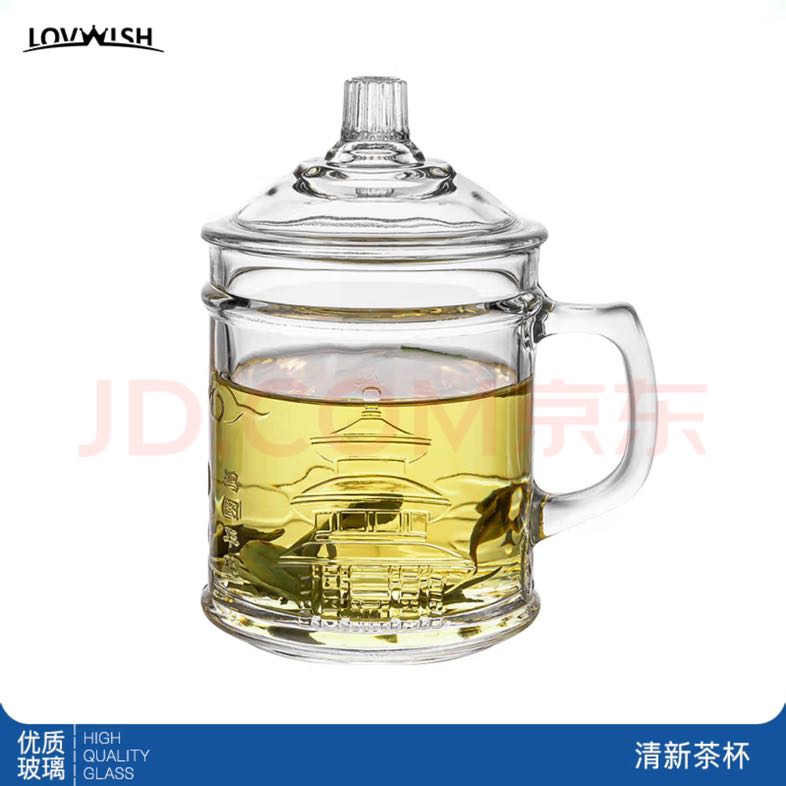 乐唯诗 LOVWISH 浮雕玻璃杯+盖+勺 430ml 透明 7.9元包邮（需用券）