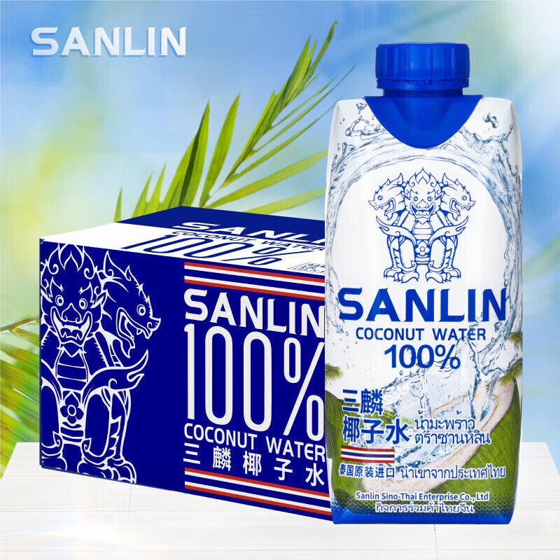 SANLIN 三麟 椰子水100%整箱 富含天然电解质 纯椰汁椰青果汁泰国进口NFC 椰子