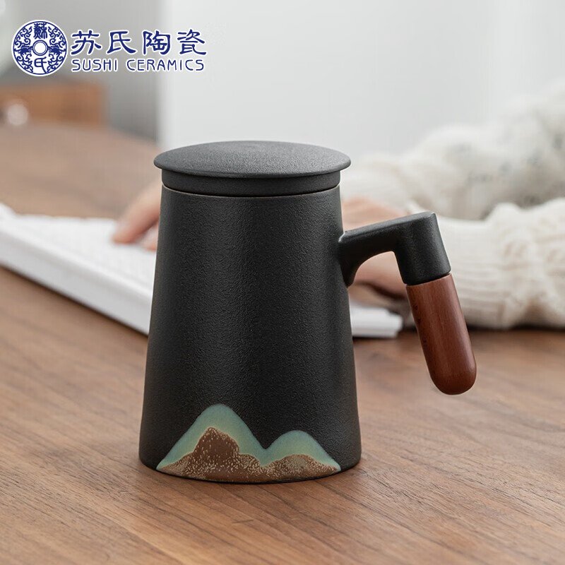 苏氏陶瓷 氏陶瓷（SUSHI CERAMICS）泡茶杯手绘彩画陶瓷茶格杯木柄过滤内胆茶