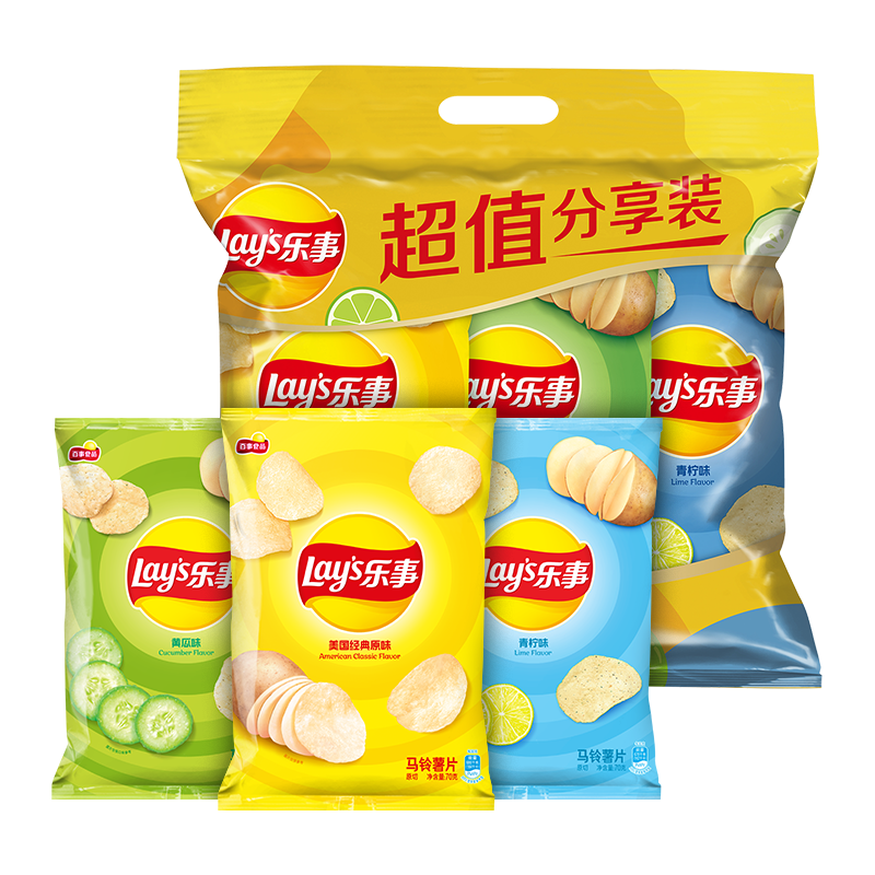 plus会员、需首购、概率券:乐事（Lays）薯片 原味+黄瓜+青柠 70克*3包 10.7元包