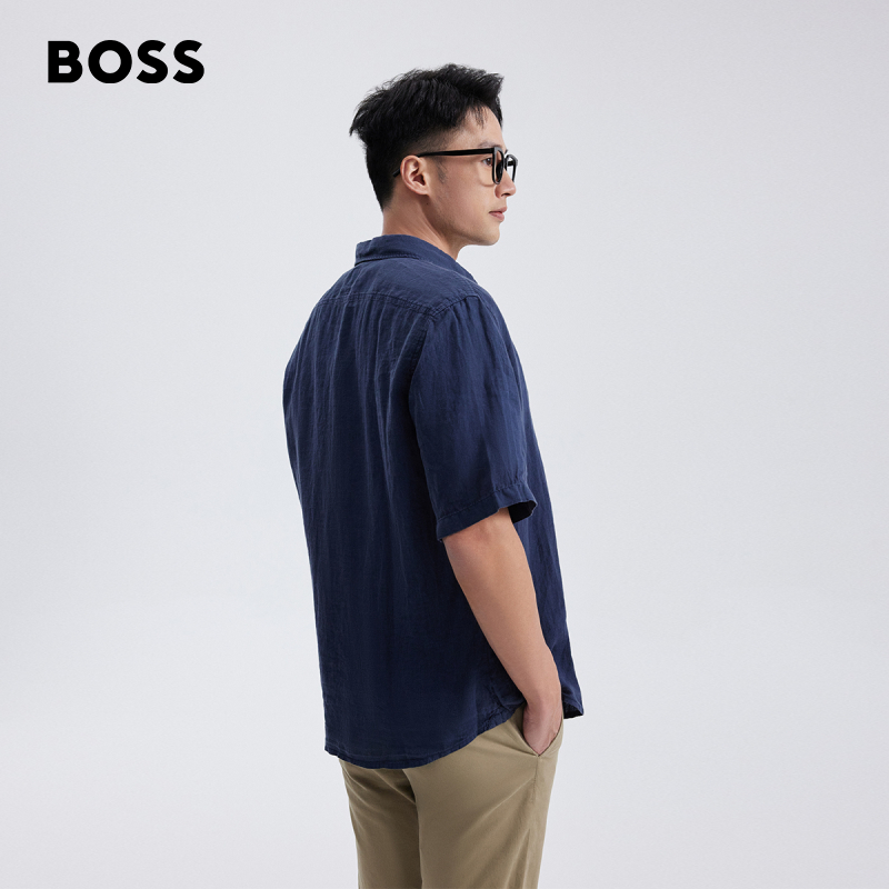 88VIP：HUGO BOSS 男士24新款亚麻商务休闲易打理短袖衬衫 664.05元（需用券）