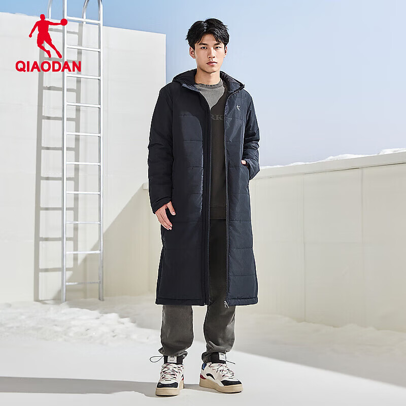 QIAODAN 乔丹 棉服男外套冬季保暖连帽长款棉衣休闲运动服 124元