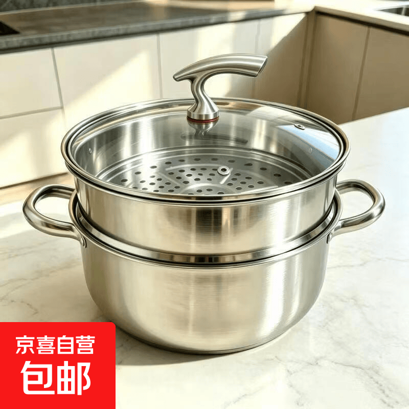 京东 不锈钢飞鸟蒸锅汤锅通用煮粥双层家用电磁炉可用蒸包子火锅大容量 飞鸟双层蒸锅24cm 7.9元 - 线报酷