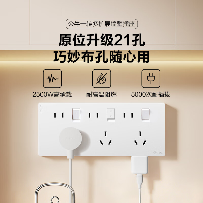 公牛 GTE925 86型扩展插座 雪芽白 32.76元 - 86线报