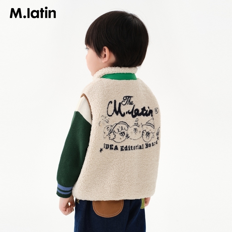 88VIP：M.Latin 马拉丁 童装棉服24冬装新款男小童趣味线条绣花设计感仿羊羔毛