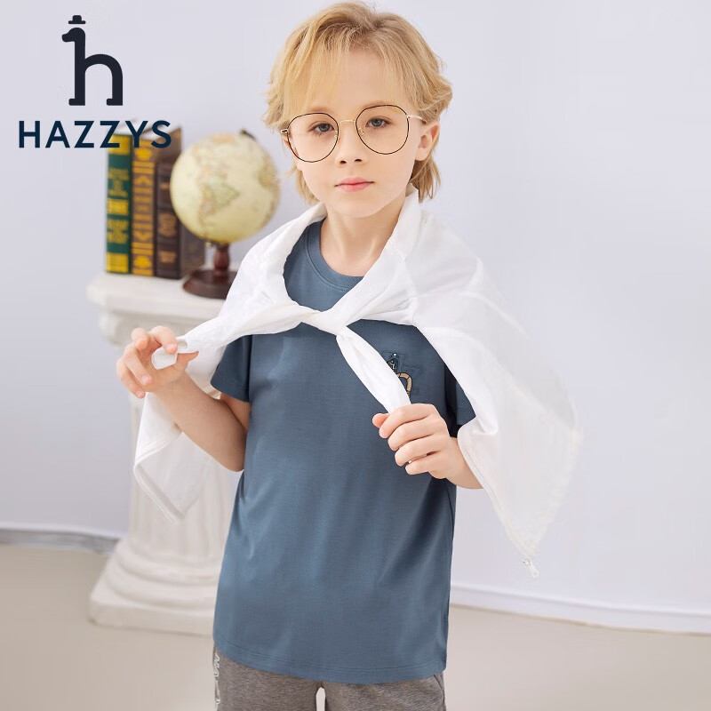 HAZZYS 哈吉斯 儿童简约时尚T恤 雾霾蓝 105 六色可选 97.31元（需用券）