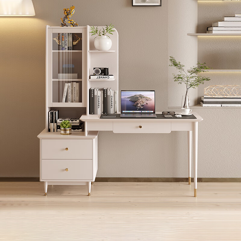 LANNISEN 兰尼森 奶油风卧室家用小户型书桌办公桌现代简约实木电脑桌书柜书