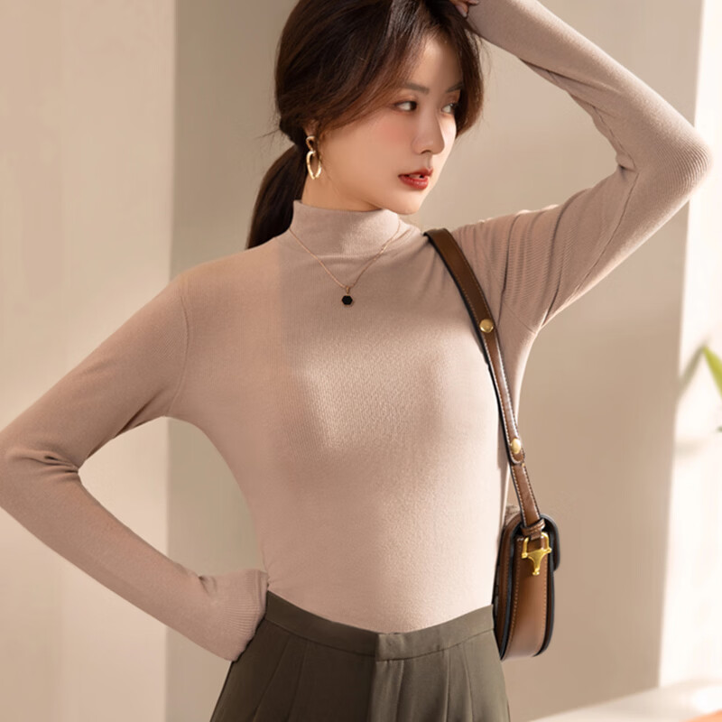欧迪芬 女士莫代尔堆堆领打底衫女秋冬季修身内搭上衣 14.9元 - 清风线报