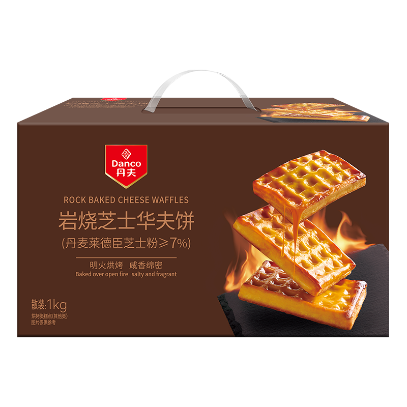 京东PLUS：丹夫 岩烧芝士华夫饼1000g2斤早餐面包茶点零食蛋糕点心年货礼盒 岩烧芝士礼盒 1000g