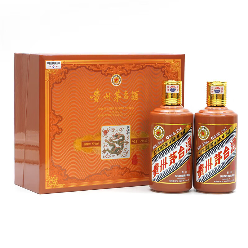 移动端：MOUTAI 茅台 甲辰龙年 53度 酱香型白酒 375ml*2瓶 礼盒装 3652.01元