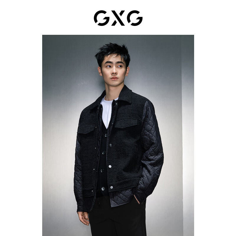 GXG 男装 假两件小香风翻领夹克 23年冬季GEX12127814 黑色 175/L 369元