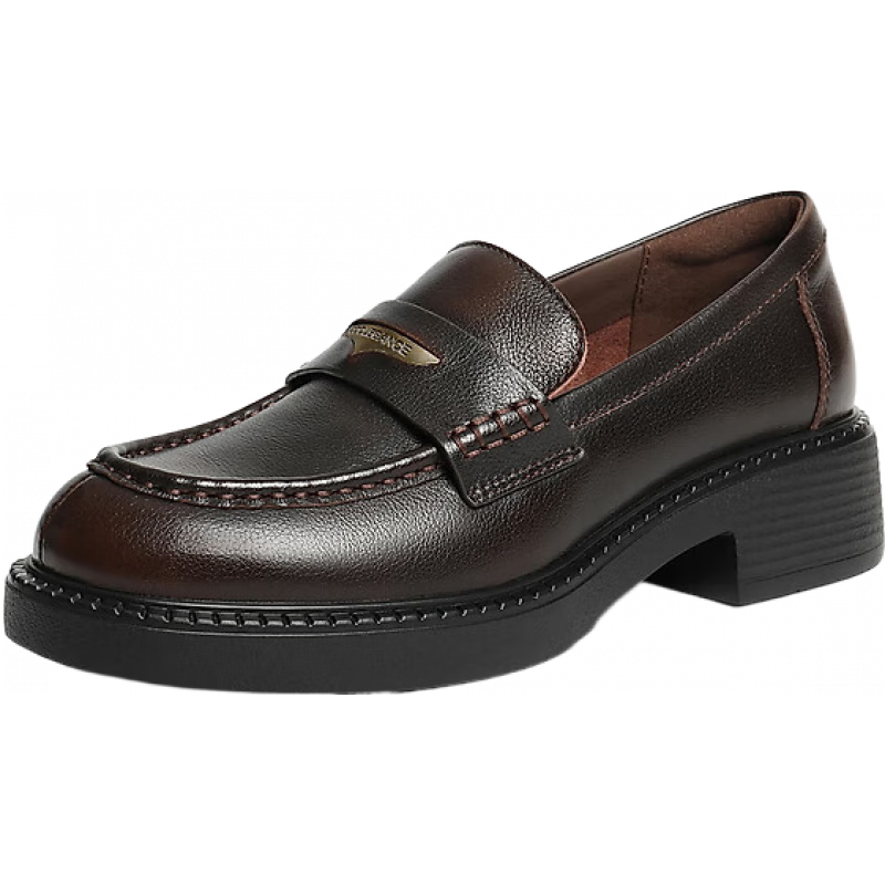 百丽 海鸥乐福鞋女2026春新质感牛皮平跟舒适通勤单鞋B2972AA6 咖色 34 499元