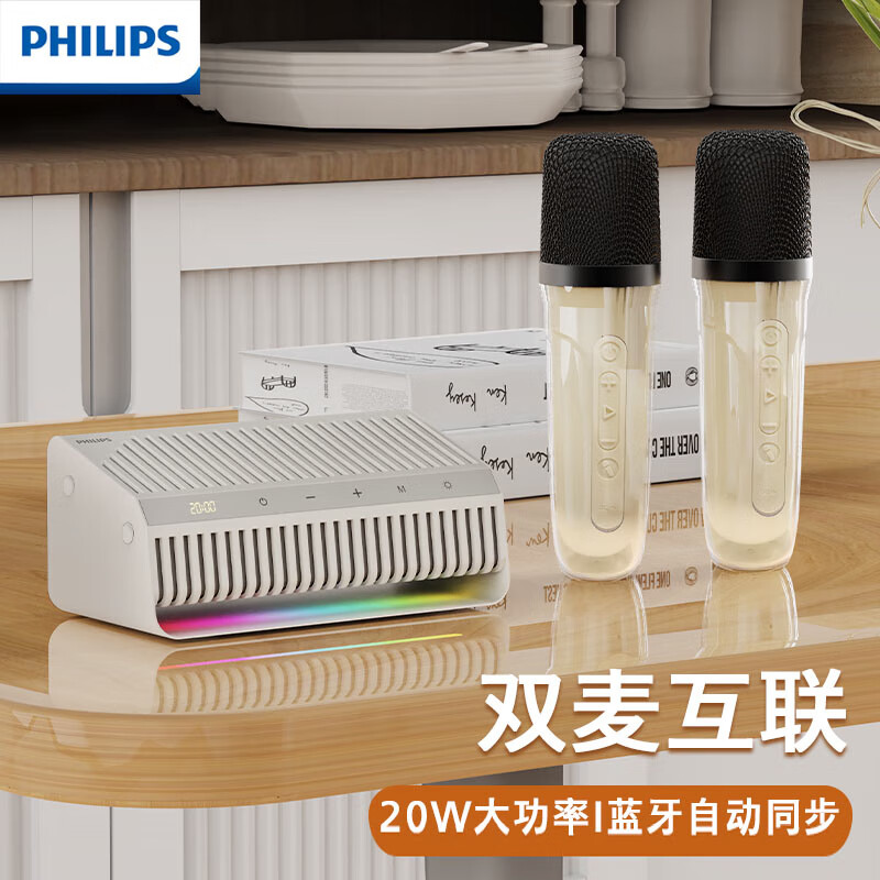 PHILIPS 飞利浦 SPA6308高品质K歌蓝牙桌面音响 一体式大功率音响 双麦版 家庭