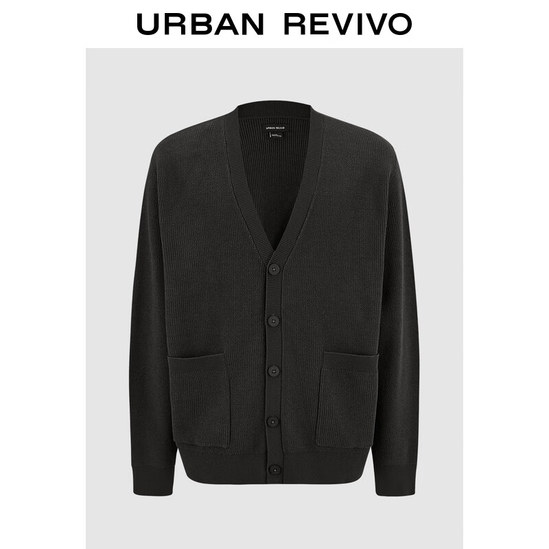 URBAN REVIVO UR2024秋冬男装时尚休闲简约气质V领针织开衫UMM940003 深灰 L 349元（