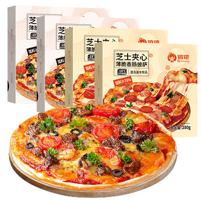 俏侬 芝心薄脆披萨 4盒装 （8英寸意式香肠280g*2盒+牛肉280g*2盒） 39.9元包邮