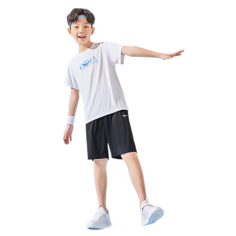 PLUS会员：ERKE 鸿星尔克 中大童套装儿童夏季T恤运动休闲服 正白140 67.91元包