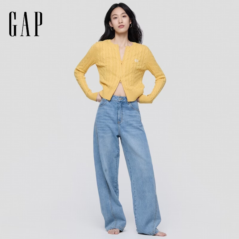 Gap 女装秋季复古刺绣logo绞花修身针织开衫上衣829626黄色 M 149元 - 线报酷