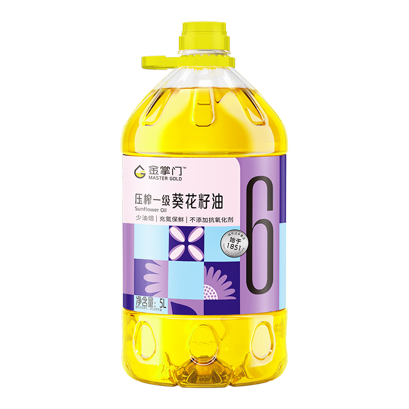 金掌门食用油压榨一级少油烟充氮保鲜葵花籽油5L*3件 126.51元（合42.17元/件